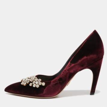 Pre Owned Dior Burgundy Velvet Crystal Embellishments Pumps Size 41 