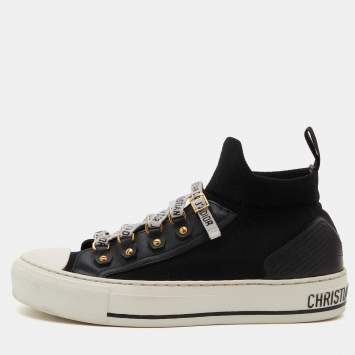 Pre Owned Dior Black/White Technical Knit and Leather Walk'n'Dior High Top Sneakers Size 36
