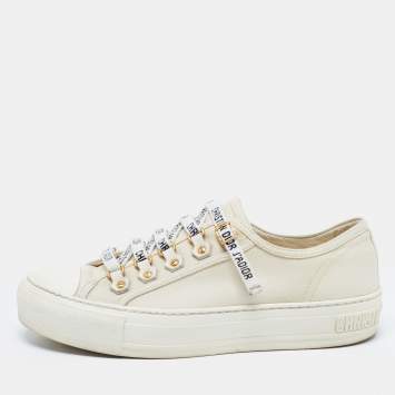 Pre Owned Dior White Canvas Walk'n'Dior Low Top Sneakers Size 36.5