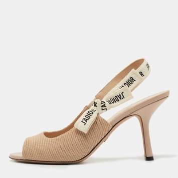 Pre Owned Dior Beige Fabric Jadior Peep Toe Slingback Pumps Size 40