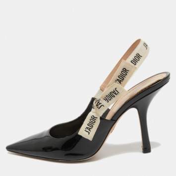 Pre Owned Dior Black Patent Leather J'adior Slingback Pumps Size 41