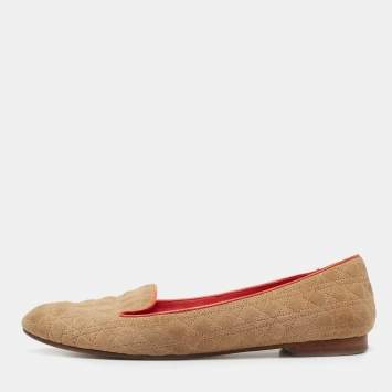 Pre Owned Dior Beige Cannage Suede Smoking Slippers Size 40