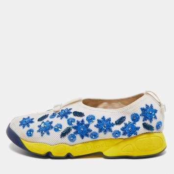 Pre Owned Dior White Mesh Embellished Fusion Sneakers Size 39