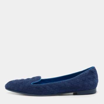 Pre Owned Dior Blue Cannage Suede Smoking Slippers Size 40