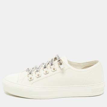Pre Owned Dior  White Canvas Walk N Dior Low Top Sneakers Size 39