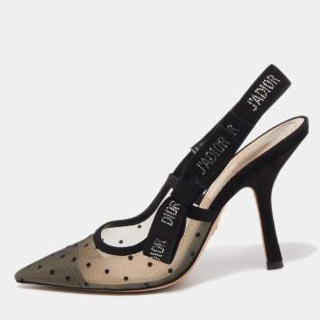 Pre Owned Dior Black Mesh and Suede J'adior Slingback Pumps Size 38