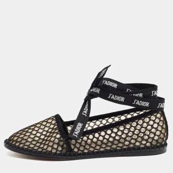 Pre Owned Dior Beige/Black Mesh and Suede Nicely D  Flats Size 37