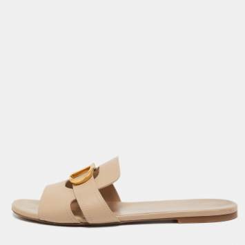 Pre Owned Dior Beige Leather Montaigne Flat Slides Size 41