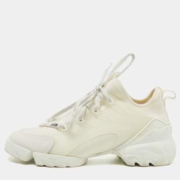 Pre Owned Dior Off White Neoprene and Leather D-Connect Sneakers Size 38.5