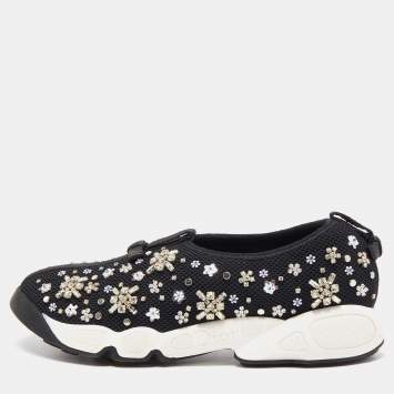 Pre Owned Dior Black Crystal Embellished Mesh Fusion Sneakers Size 38