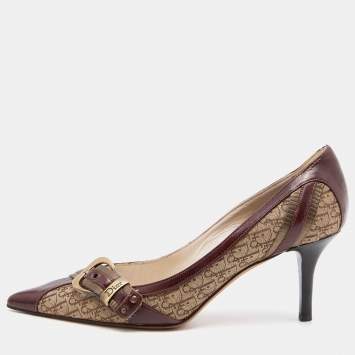 Pre Owned Dior Brown Monogram Canvas and Leather Buckle Detail Pointed Toe Pumps Size 38