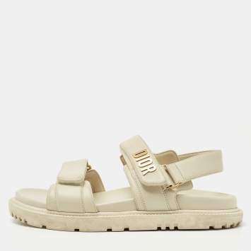 Pre Owned Dior Cream Leather DiorAct Slingback Sandals Size 38.5