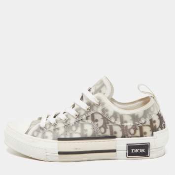 Pre Owned Dior White/Grey Oblique Mesh and Rubber B23 Low Top Sneakers Size 39