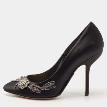 Pre Owned Dior Black Satin Crystal Embellished Round Toe Pumps Size 40