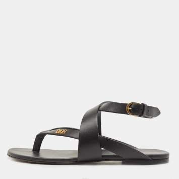 Pre Owned Dior Black Leather Flat Thong Sandals Size 39