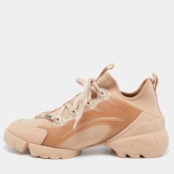 Pre Owned Dior Pink Neoprene,Rubber and Leather D-Connect Sneakers Size 38