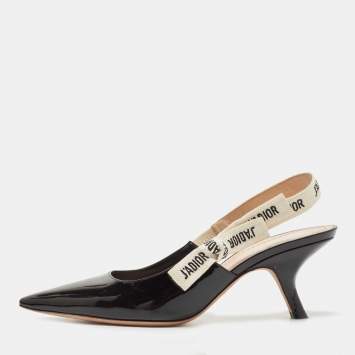 Pre Owned Dior Black Patent Leather Jadior Slingback Pumps Size 40
