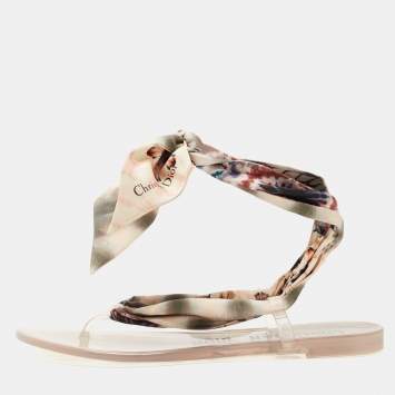 Pre Owned Dior Multicolor Fabric Kaleidoscope Ankle Tie Flat Sandals Size 38