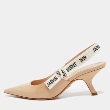 Pre Owned Dior Beige Patent Leather J'adior Slingback Pumps Size 37