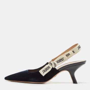Pre Owned Dior Navy Blue Velvet J'adior Slingback Pumps Size 37