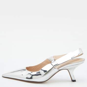 Pre Owned Dior Silver Patent Leather Jadior Slingback Pumps Size 38.5