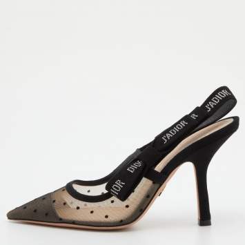Pre Owned Dior Black Mesh and Suede J'adior Slingback Pumps Size 37