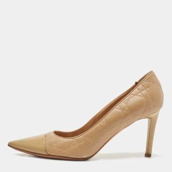 Pre Owned Dior Beige Quilted Leather Pointed Toe Pumps Size 37.5