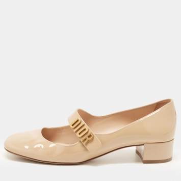 Pre Owned Dior Beige Patent Leather Baby-D Ballet Pumps Size 41