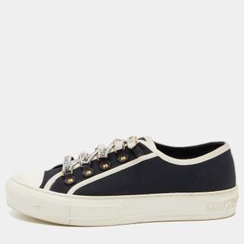 Dior Navy Blue/White Canvas Walk'n'Dior Lace Up Sneakers Size 38.5