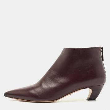 Pre Owned Dior Burgundy Leather Pointed Toe Ankle Booties Size 38