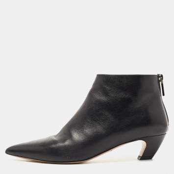 Pre Owned Dior Black Leather Pointed Toe Ankle Booties Size 38