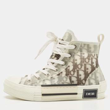 Pre Owned Dior Black/White Oblique Mesh B23 High Top Sneakers Size 36