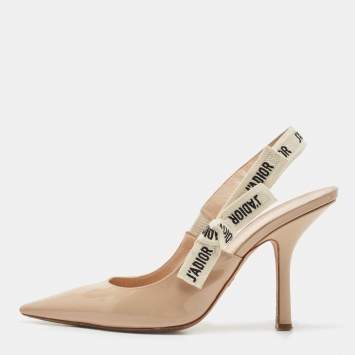Pre Owned Dior Beige Patent Leather J'adior Slingback Pumps Size 40