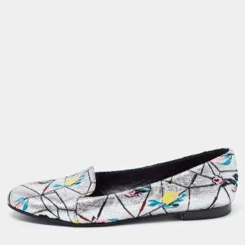 Pre Owned Dior Silver Brocade Fabric Embroidered Slip On Smoking Slipper Size 39.5