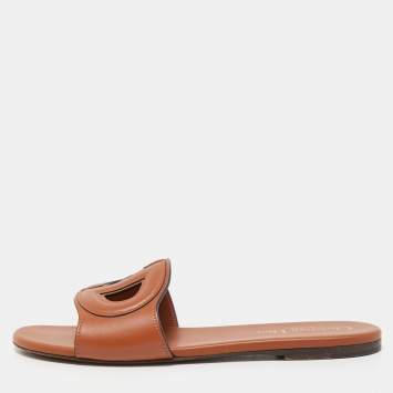 Pre Owned Dior Tan Leather Slide Sandals Size 38.5