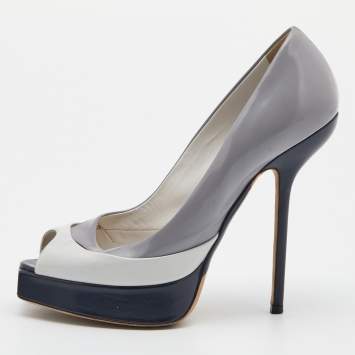 Pre Owned Dior Tri Color Patent Leather Peep Toe Platform Pumps Size 37.5