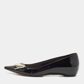 Pre Owned Dior Black Patent Pointed Toe Bow Ballet Flats Size 36