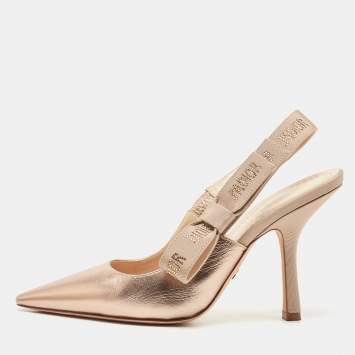 Pre Owned Dior Gold Leather and Canvas J'adior Bow Slingback Pumps Size 37