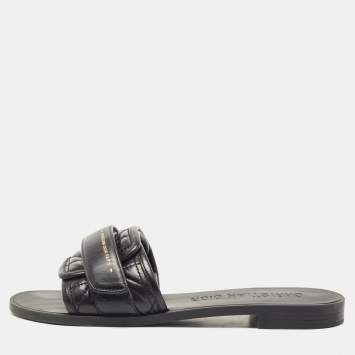 Pre Owned Dior Black Leather Diorevolution Slide Flats Size 39