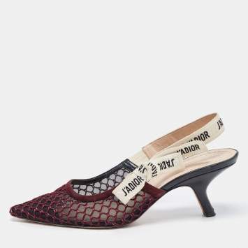 Pre Owned Dior Burgundy Suede and Mesh J'adior Slingback Pumps Size 38.5