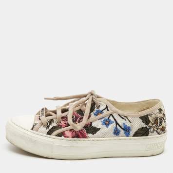 Pre Owned Dior White Embroidered Canvas Walk'n'Dior Sneakers Size 36