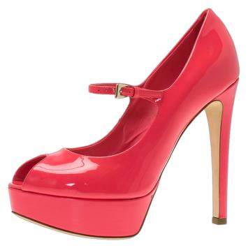 Pre Owned Dior Pink Patent Miss Dior Peep Toe Platform Pumps Size 37
