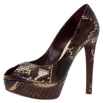 Pre Owned Dior Burgundy Python Leather Peep Toe Pumps Size 37