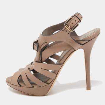 Pre Owned Dior Brown Leather Platform Strappy Sandals Size 38.5