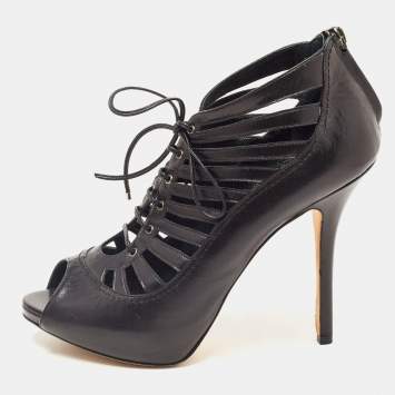 Pre Owned Dior Black Leather Gladiator Ankle Boots Size 38.5