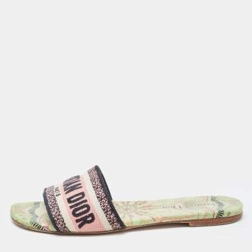Pre Owned Dior Multicolor Canvas Dway Flat Slides Size 37.5