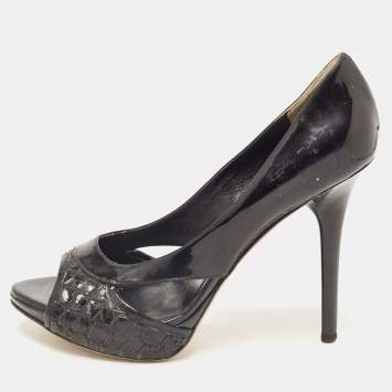 Pre Owned Dior Black Patent Leather Cut Out Open Toe Pumps Size 39.5