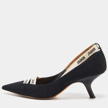 Pre Owned Dior J'adior Black Canvas Ribbon Pointed Toe Pumps Size 38.5