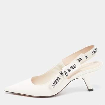 Pre Owned Dior White Patent Leather J'adior Slingback Pumps Size 37.5