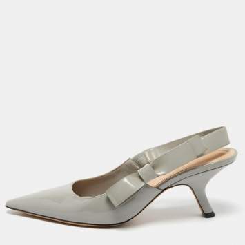 Pre Owned Dior Grey Patent Leather J'adior Slingback Pumps Size 39